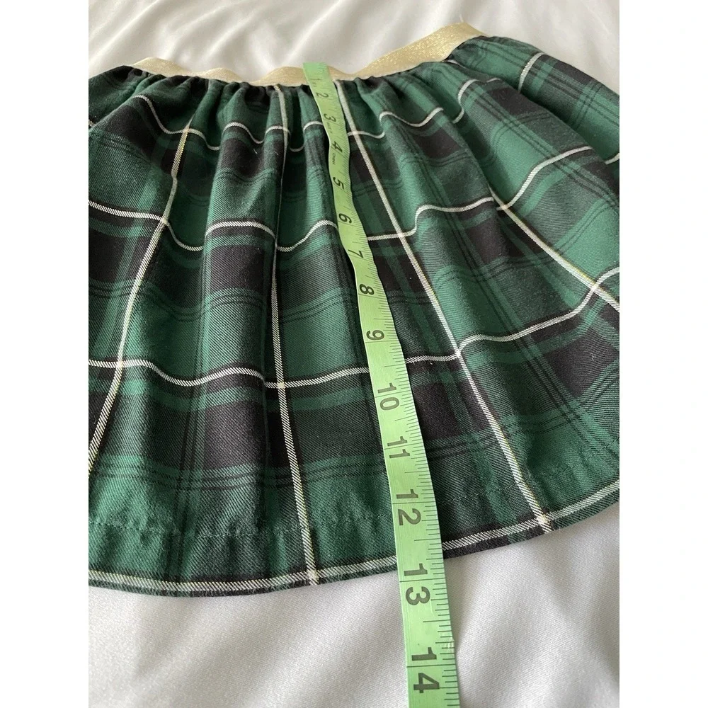 Carter's Girl gold sparkle Green Black plaid printed festive flared skirt Size 7